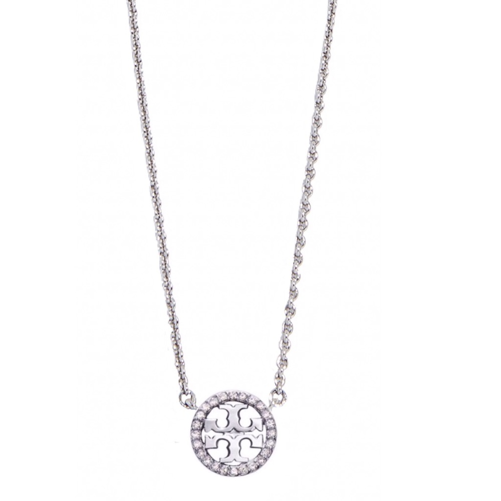 Tory Burch Silver Logo Pendant Necklace
